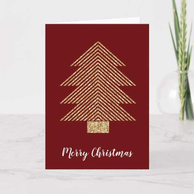 Red Guld Glitter Glitzy Julgran Kort (Framsida)