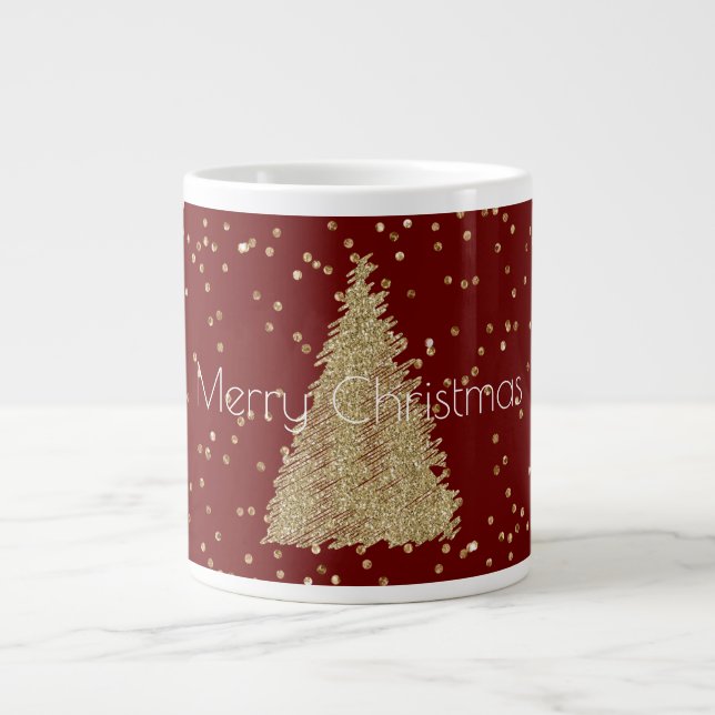 Red Guld Glitter Gnistra Julgran    Jumbo Mugg (Framsidan)