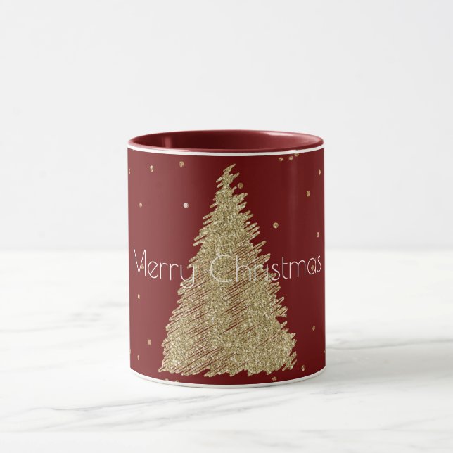 Red Guld Glitter Gnistra Julgran   Mugg (Center)