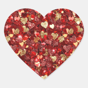Red Guld Glitter Hearts Hjärtformat Klistermärke