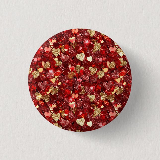 Red Guld Glitter Hearts Knapp (Framsida)