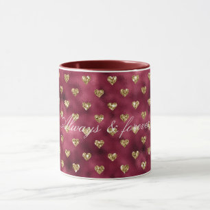 Red Guld Glitter Hearts Mugg