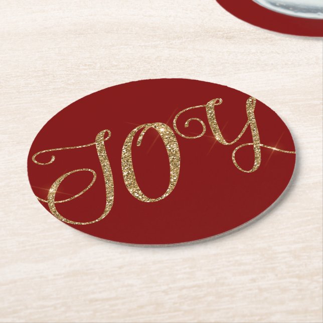 Red Guld Glitter Joy jul Underlägg Papper Rund (Vinklad)