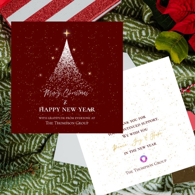 Red Guld Glitter jul - nyårskontor Anteckningskort (Red Gold Glitter Christmas New Year Corporate Note Card)