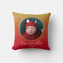 Red Guld Glitter-julfotfoto Personlig Baby Kudde