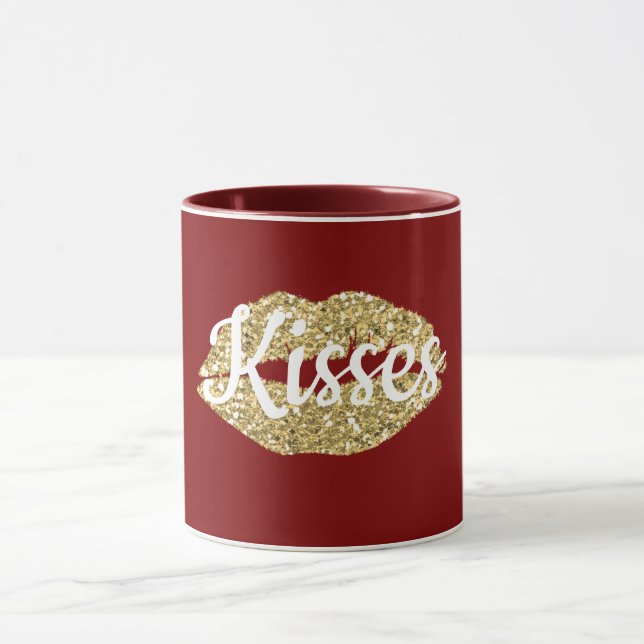 Red Guld Glitter Läppar Flirty Kiss Mugg (Center)