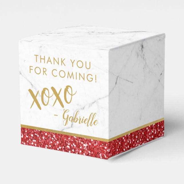 Red Guld Glitter Marble xoxo Birthday Presentaskar (Framsidan Sidan)