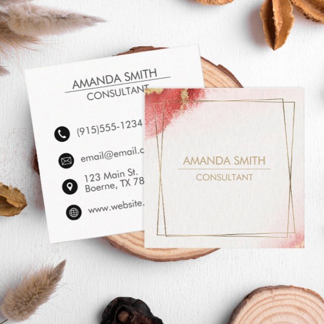 Red Guld Glitter Modern Fyrkantigt Visitkort (Red and gold square business cards)