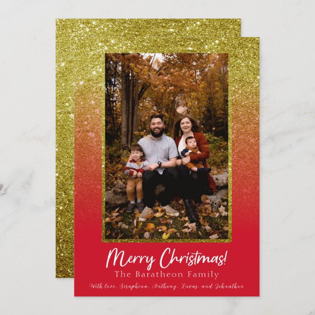 Red Guld Glitter-Personligen, julhelg Julkort (Fram/baksida)