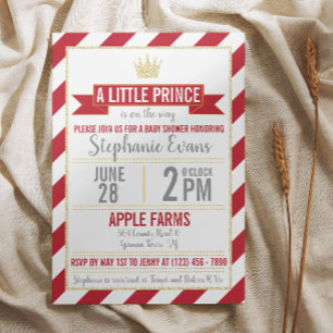 Red Guld Glitter Prince Baby Shower Inbjudan