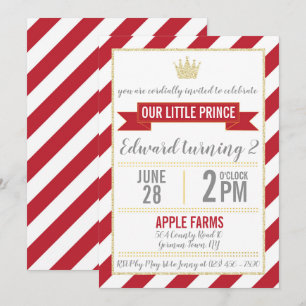 Red Guld Glitter Prince Birthday Investigation Inbjudningar