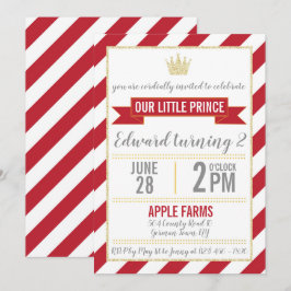 Red Guld Glitter Prince Birthday Investigation Inbjudningar