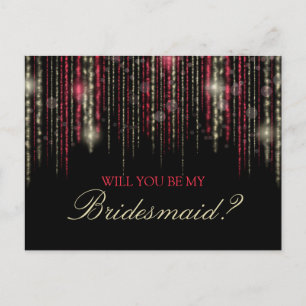 Red Guld Glitter Rain blir min bridesmaid Inbjudan Vykort