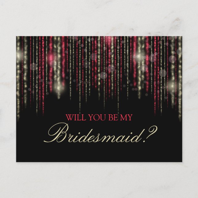 Red Guld Glitter Rain blir min bridesmaid Inbjudan Vykort (Framsida)