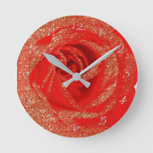 Red Guld Glitter Ro White Wood Shabby chic Rund Klocka
