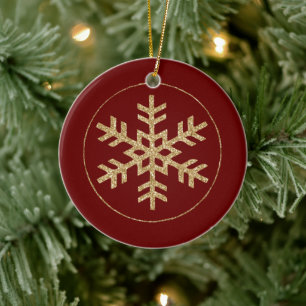 Red Guld Glitter Snowflake Julgransprydnad Keramik