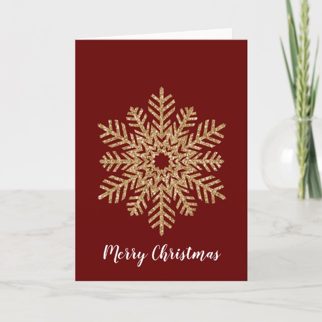 Red Guld Glitter Snowflake Kort (Framsida)