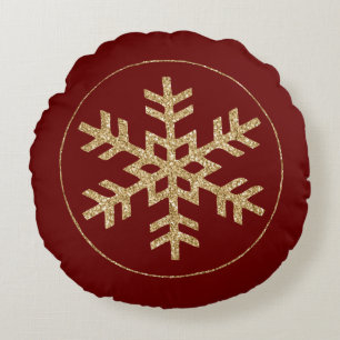 Red Guld Glitter Snowflake Rund Kudde