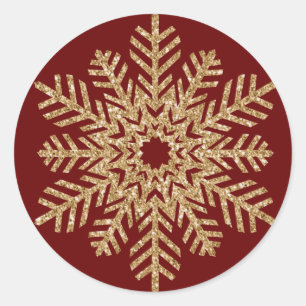 Red Guld Glitter Snowflake Runt Klistermärke
