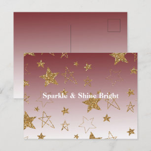 Red Guld Glitter Stars jul Vykort