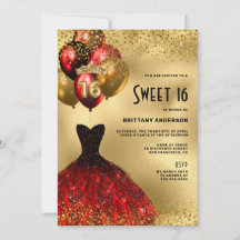 Red Guld Glitter Tiara Dress Sweet 16 Birthday