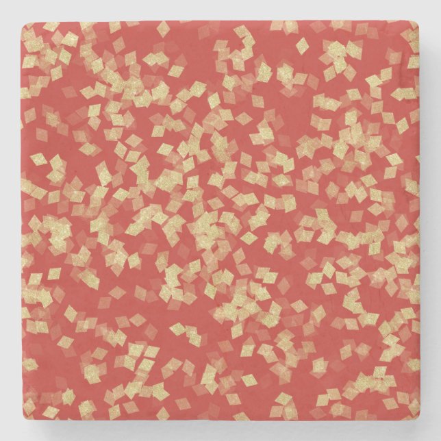 Red Guld Glitzy Confetti Stenunderlägg (Framsidan)