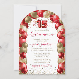 Red Guld Gnistra Quinceañera Balloon Inbjudningar