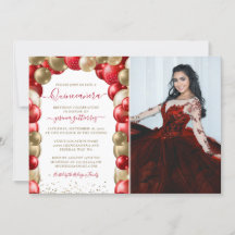 Red Guld Gnistra Quinceañera Balloon Photo Invita