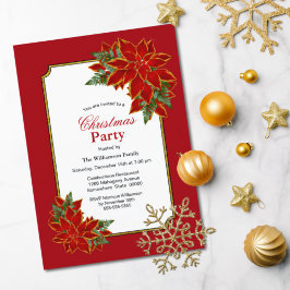 Red Guld Gräns Poinsettia jul Party Inbjudningar
