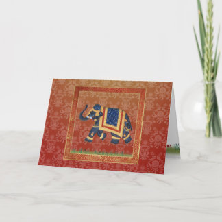 Red guld grått Damask Elephant Hälsning Note Card Kort