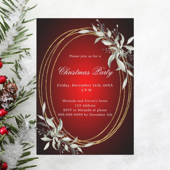 Red guld greenery jul Party Inbjudningar (Skapare uppladdad)