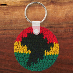 Red Guld Grönt Black Afrika Karta Crochet Print on Nyckelring