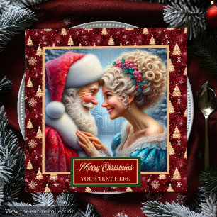Red Guld Grönt Helgdag Napkins Mr & Mrs Claus Pappersservett