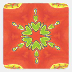 Red Guld Grönt Mandala Art Print Fyrkantigt Klistermärke