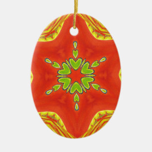 Red Guld Grönt Mandala Art Print Julgransprydnad Keramik