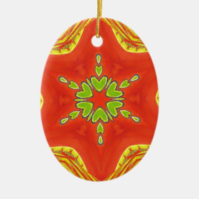Red Guld Grönt Mandala Art Print Julgransprydnad Keramik (Framsidan)