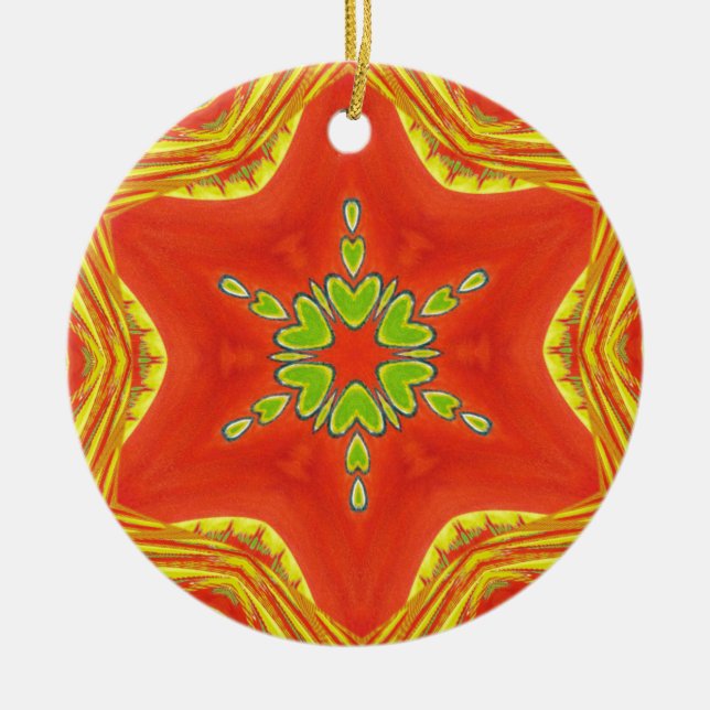 Red Guld Grönt Mandala Art Print Julgransprydnad Keramik (Framsidan)