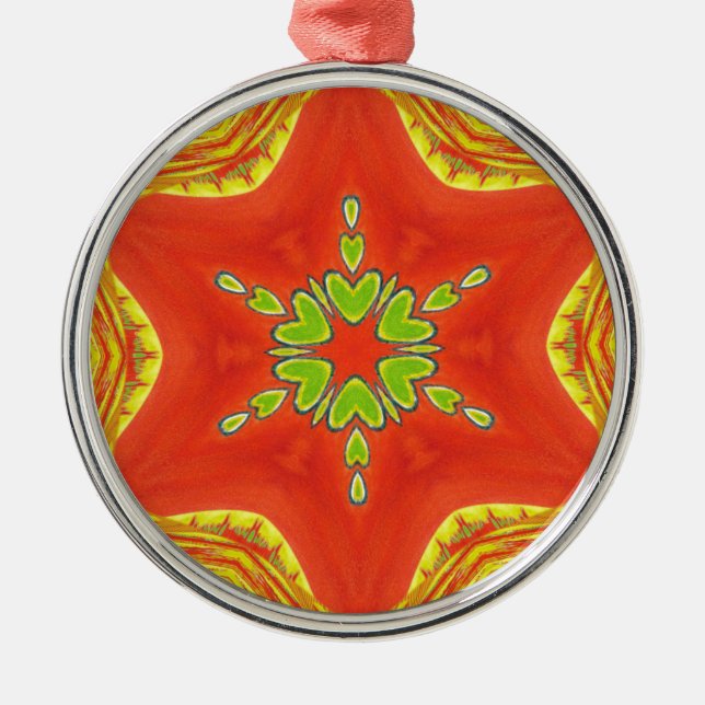 Red Guld Grönt Mandala Art Print Julgransprydnad Metall (Framsidan)