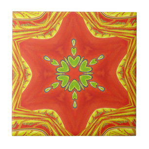 Red Guld Grönt Mandala Art Print Kakelplatta