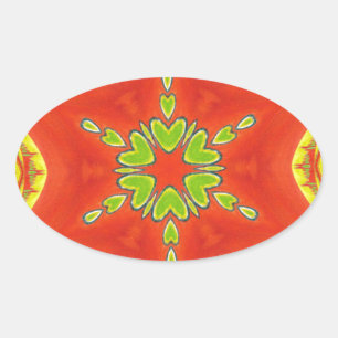 Red Guld Grönt Mandala Art Print Ovalt Klistermärke
