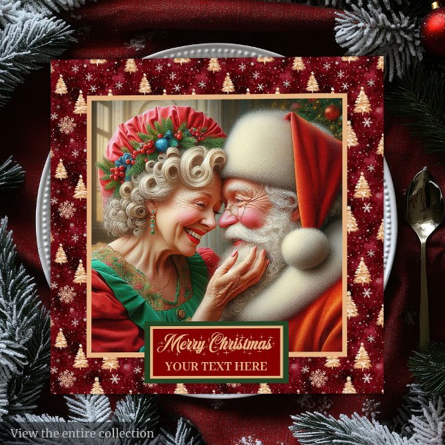 Red Guld Grönt Napkins jul Mr & Mrs Claus Pappersservett (Red Gold Green Napkins Christmas Mr. & Mrs. Claus)