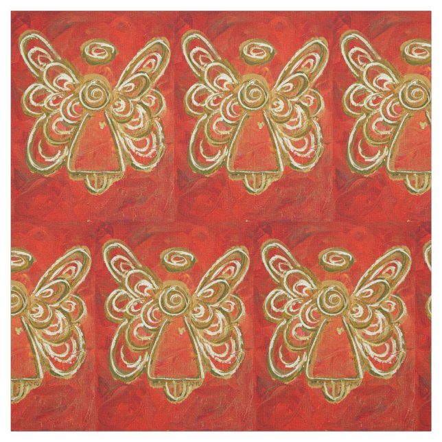 Red Guld Guardian Angel Art Fabric Material Tyg (Provkarta)