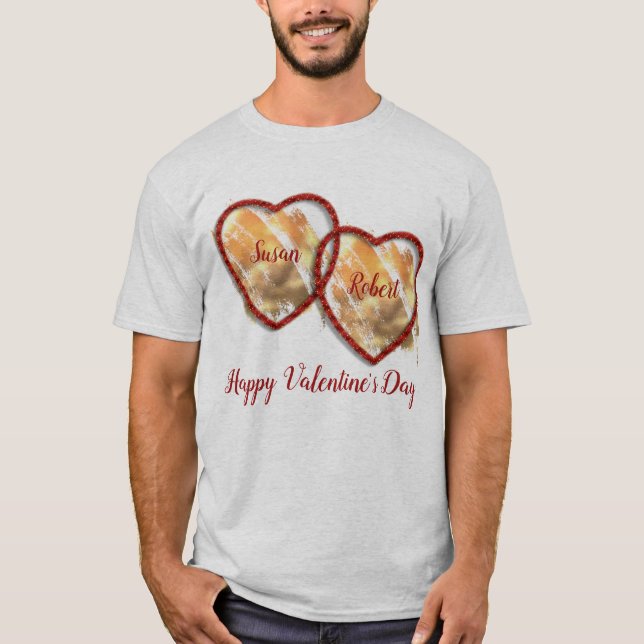 Red Guld Heart Modern Alla hjärtans dag Manar T Shirt (Framsida)