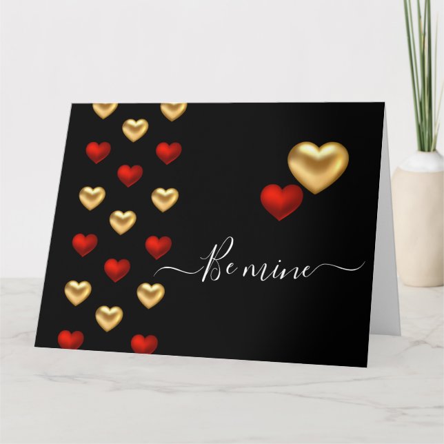 Red & Guld Hearts Black Valentine Card Kort (Framsida)