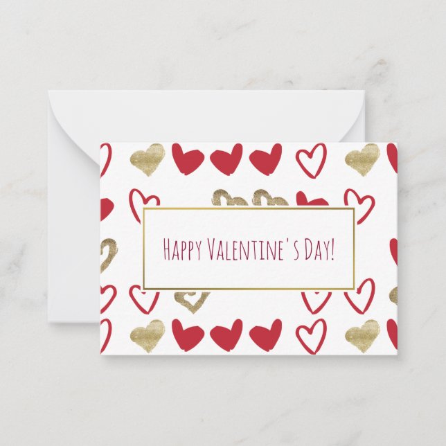 Red & Guld Hearts Valentine Cards 100-pack Anteckningskort (Framsida)
