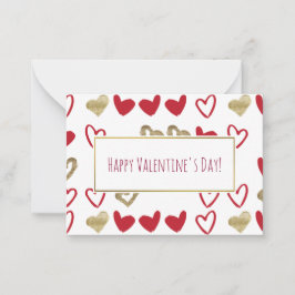 Red & Guld Hearts Valentine Cards 100-pack Anteckningskort