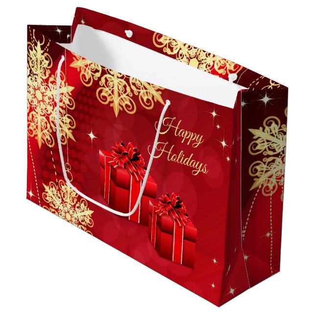 Red Guld Helgdag Gift Bag (Framsidan Vinklad)