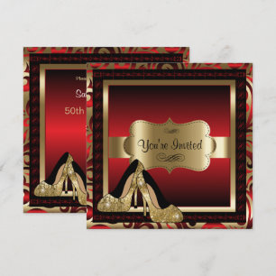 Red & Guld Högklackars 90:e födelsedagsinbjudan Inbjudningar
