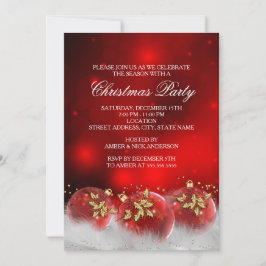 Red Guld Holly Baubles jul Party Inbjudan