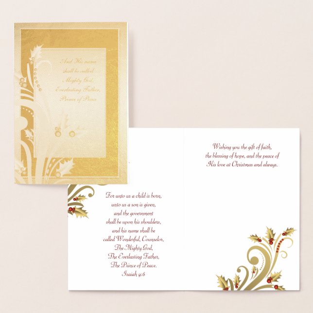 Red Guld Holly Foil Christian julkort Folierat Kort (Display)